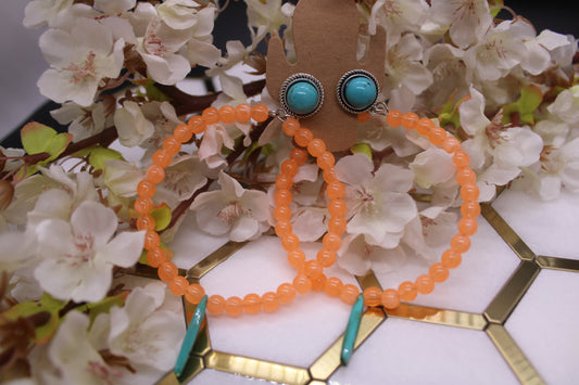 ORANGE RESIN TURQUOISE HOOP EARRINGS