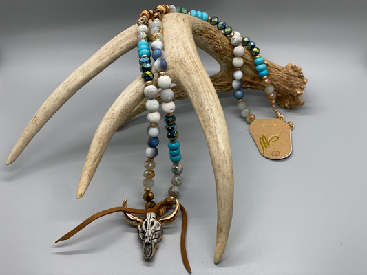 Natural Stone Longhorn Steer Skull Necklace
